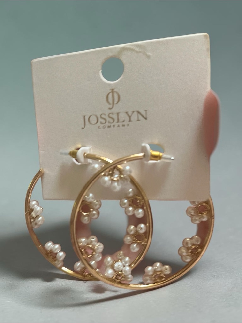 Gold Hoop Earrings with Pearl Flower Accents